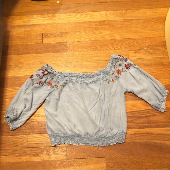 TRAMP Chambray Embroidered Crop Top Medium - Picture 4 of 4